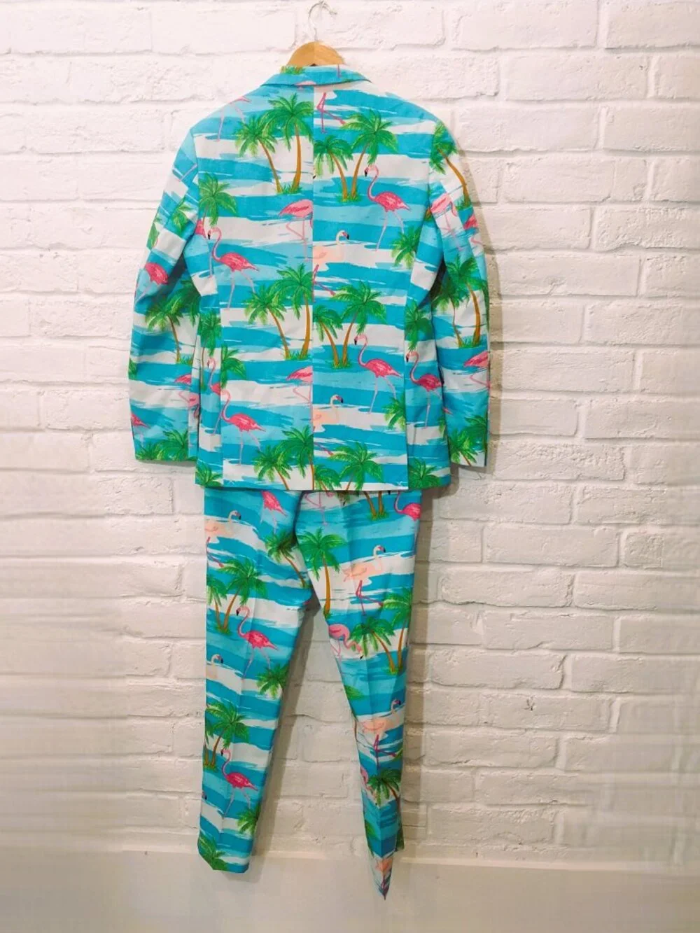 OppoSuits Mens 38 Jacket Pants Suit Tropical Flamingo Beach Party Blue Pink NEW.